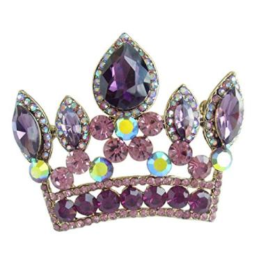Imagem de Pingente de broche com coroa de noiva Sindary Classic 6,35 cm Cristal austríaco BZ5050, Gold-Tone Purple