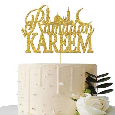 Imagem de Gold Glitter Ramadan Kareem Cake Topper - Ramadan Muslim Islamic Decoration - Muslim Islam Eid Celebration Decoration