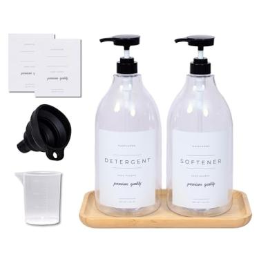 Imagem de Dispensador de detergente para roupas – Dispensador de líquido amaciante para lavanderia – Dispensador de sabão de plástico de 1,8 g, etiquetas à prova d'água, funil dobrável, etiquetas extras, copo