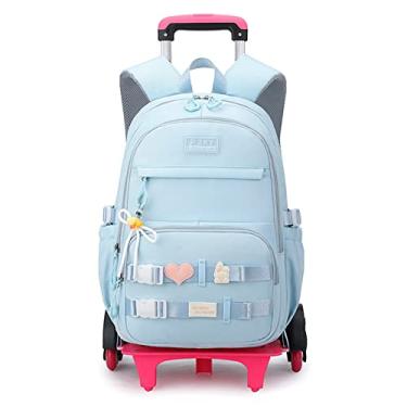 Imagem de Mochila com rodinhas para meninos, mochila escolar, mochila infantil com rodinhas, 6 rodas - azul, 6-wheel