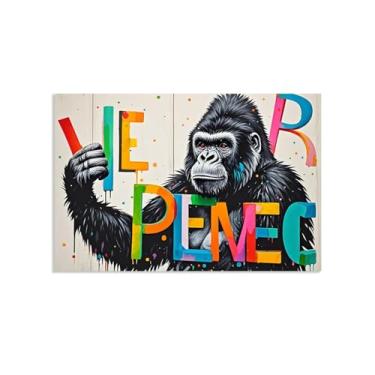 Imagem de Macaco gorila animal pintura inspiradora imagens pôsteres impressões arte grafite decoração de parede macaco imagem banksy arte de parede para sala de estar escritório decoração de parede 60 x 40 cm