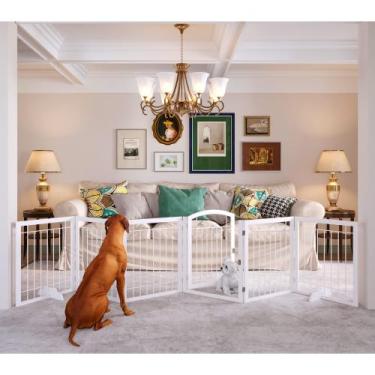 Imagem de Portão para cães JSB Extra Wide 76 cm de altura 183 cm com porta (bran