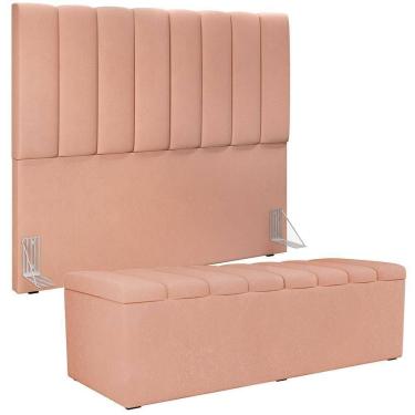 Imagem de Kit Cabeceira Casal 140 Cm Com Calçadeira Recamier Baú Rosê