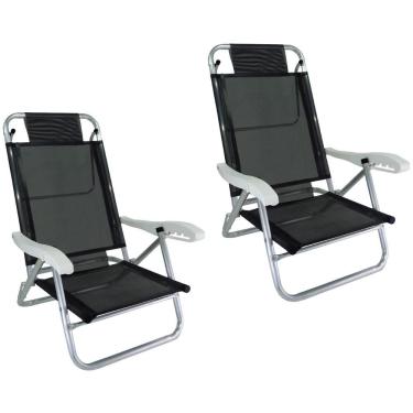 Imagem de Kit 2 Cadeira De Praia Alumínio 5 Posições Preto Zaka