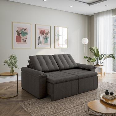 Imagem de Sofá Cama 3 Lugares Retrátil Reclinável 200cm Linho Com Molas Palmeira Cabecasa Madeiramadeira Chumbo