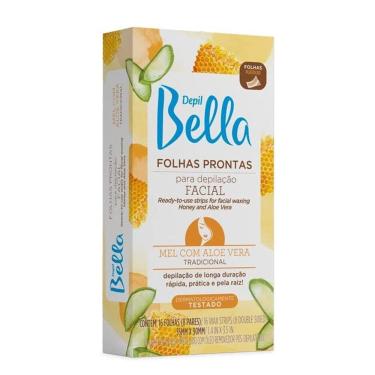 Imagem de Kit 32 Folhas Prontas Para Depilação Facial Mel E Aloe Vera Depil Bella 2cx 16un