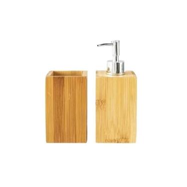 Imagem de Kit Para Banheiro Em Bambu 2 Peças Btc 7,5×7,5x17cm