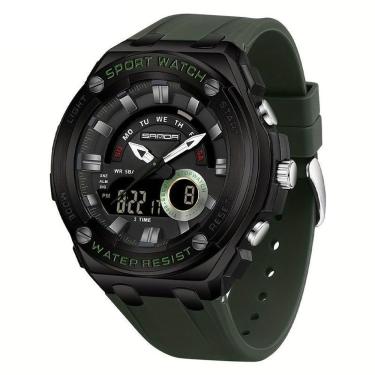 Imagem de Relógio De Pulso Masculino à Prova D'água 50m Esportivo Multifuncional Com Pulseira De Silicone Verde Militar
