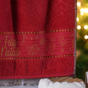 Imagem de Kit 6 Toalha De Rosto Feliz Natal Bordada Jacquard 45x68cm Vermelho