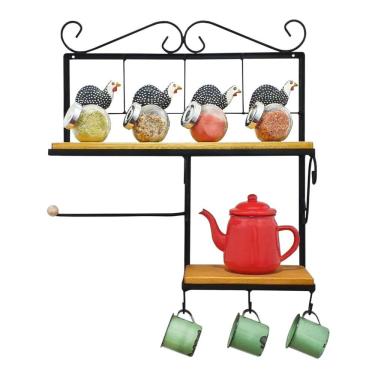 Imagem de Prateleira De Cozinha Rustica Com Porta Papel Toalha Modelo Galinha D'angola