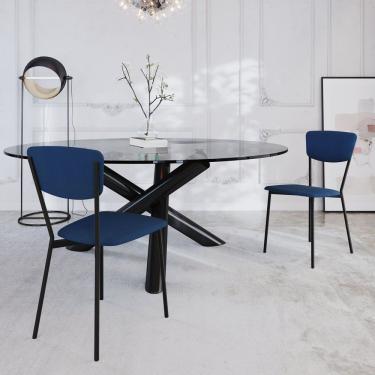 Imagem de Cadeira Fixa Estofada Vintage Retrô Com 2 Unidades Azul-preto