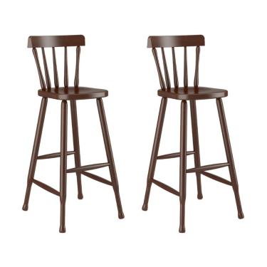 Imagem de Kit 2 Banquetas Altas De Madeira Maciça Para Sala De Jantar-bar Multimóveis Cr50116 Castanho
