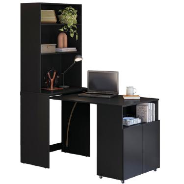 Imagem de Armário Multifuncional Com Escrivaninha Retrátil Para Escritório Duo Preto Kit's Paraná