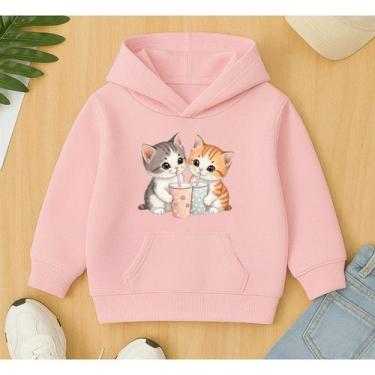 Imagem de Moletom Infantil Canguru Agasalho Frio Estampa Gatinhos Milkshake Fofo