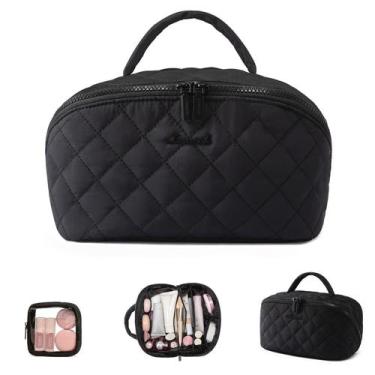 Imagem de Bolsa de maquiagem LOVEVOOK Travel Puffer impermeável preta, conjunto 