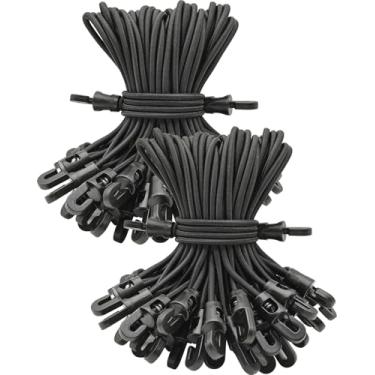 Imagem de BINCKIN Cabos elásticos pequenos com ganchos de 15 cm, 100 peças de alça elástica curta com gancho para lona de acampamento, tendas, dossel e fixações (preto)