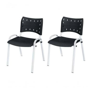 Imagem de Cadeira Iso Base Branco Igreja, Escola, Escritório - Preto - Kit 2 Peças