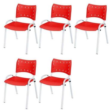 Imagem de Cadeira Iso Base Branco Igreja, Escola, Escritório - Vermelho Kit 5 Peças