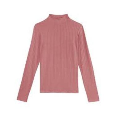 Imagem de Blusa feminina manga longa gola alta básica malha canelada moda - Filo