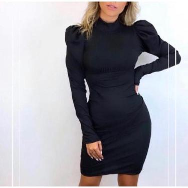 Imagem de Vestdo gola alta manga longa bufante fashion - Filó Modas