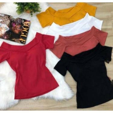 Imagem de Blusa feminina ombro a ombro manga curta malha canelada fashion - Filó