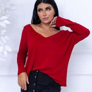 Imagem de Blusa manga longa feminina decote v viscolaycra - Filó Modas, m, Verde