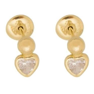 Imagem de Brinco Ouro 18k Bolinha De Coração De Pedra Bebê 2º Furo - AEA Caribe,
