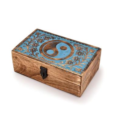 Imagem de Mahasu Caixas de joias de madeira de manga - Tai Chi Esculturas Multiuso Baú do Tesouro Organizador de Lembrança (20,3 cm x 12,7 cm x 7,6 cm)