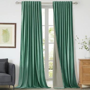 Imagem de Cortinas de veludo 100% blecaute total de 259 cm de comprimento para sala de estar, conjunto de 2 forros, turquesa, água, bolso traseiro, aba traseira, tratamento de janela, cortinas decorativas