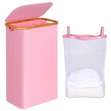 Imagem de Cesto de roupa suja ieGrow Slim com tampa e bolsa interna removível 75