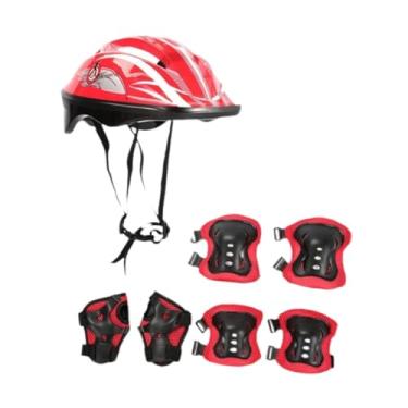 Imagem de oshhni Conjunto de capacete de bicicleta infantil protetor de alta confiabilidade capacete de patinação equilíbrio equipamento de bicicleta para esportes de, Vermelho