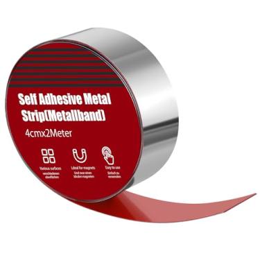 Imagem de Fita adesiva de metal tiras finas de metal 4 cm x 6,56 m, fita ferrosa para ímãs, rolo de tira de aço metálico para decoração de casa de estante de figuras (prata)