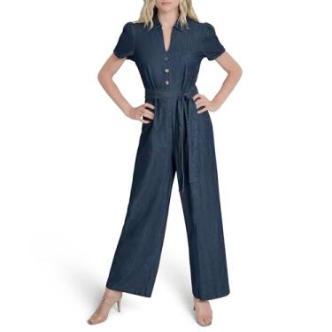 Imagem de DKNY Vestido midi feminino com manga balão e laço, Jeans escuro, 44