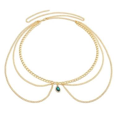 Imagem de Cinta de cintura com pingente de cristal esmeralda para biquíni, correntes para o corpo da barriga, moda em camadas, zircônia cúbica, pingentes, pingentes, cintos, joias ajustáveis para mulheres