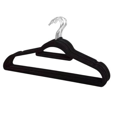 Imagem de Kit 10 Cabides de Veludo Slim Adulto Preto Antideslizante Ultrafino com Gancho Giratório Cromado Premium para Roupas Camisas Calças Saias Vestido