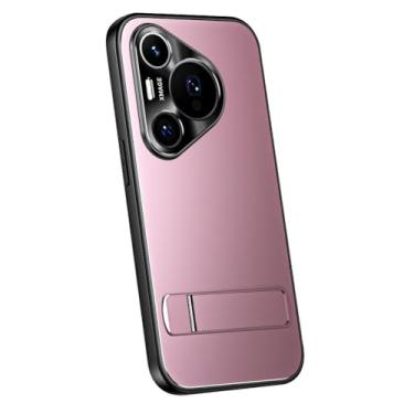 Imagem de LTLMYDAM Capa com suporte para Huawei Pura 80 Ultra/80 Pro/80 Pro+/80, cobertura total, proteção de lente de metal, à prova de choque, capa de policarbonato ultrafina, elegante, rosa, 80 Pro+