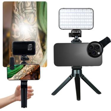 Imagem de Luz de tatuagem 96 com lente CPL polarizadora de 52 mm - brilho ajustável, clipe rotativo de 360°, perfeita para chamadas de vídeo, iluminação de tatuagem e remoção reflexiva para tirar fotos de
