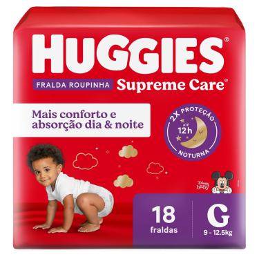 Imagem de Fralda Roupinha Huggies Supreme Care Tamanho G Pacote Jumbo 18 Fraldas Descartáveis