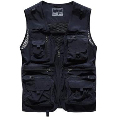 Imagem de Colete De Pesca Para Homens, 100% Algodão Colete De Secagem Rápida, Casual Vazado Fino, Colete Multi Bolso Para Fotografia De Viagem Ao Ar Livre Acampamento Caça, khaki, 3XL
