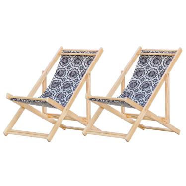 Imagem de Kit 2 Espreguiçadeiras Preguiçosa Dobrável sem Braço Madeira Maciça com Tecido Colorido