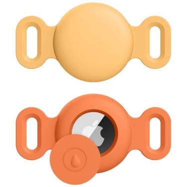 Imagem de Suporte para coleira de cachorro Air Tag, pacote com 2 acessórios de rastreamento GPS antiperda de silicone para coleiras de cães e gatos (amarelo + laranja, pequeno)