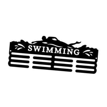 Imagem de simhoa Suporte para exibição de medalhas, estrutura para porta-medalhas, organizador de ferro resistente, prateleira de armazenamento montada na parede, Natação