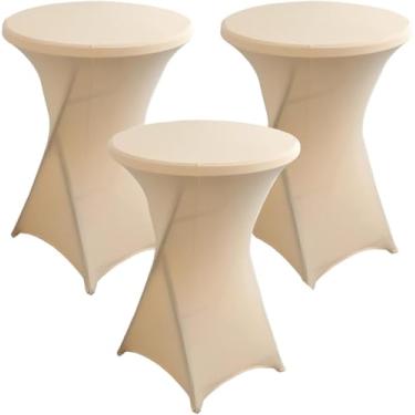Imagem de 3 Pack Capa De Mesa De Coquetel Stretch Ø 60/80 Cm Toalha De Mesa Redonda Sdex Ajustada Para Casamento Banquete Festa Aniversário Bar Fornecedor Decoração De Evento, Beige, 60cm/24inch