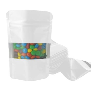 Imagem de 4CP 100 unidades de sacos resseláveis à prova de cheiro com janela, bolsas de alumínio para armazenamento autovedante de alimentos, saco selável para embalagens de pequenas empresas, biscoitos, nozes