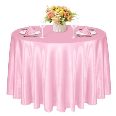 Imagem de KKJIAF 1 pacote com 1 toalha de mesa redonda de 120 polegadas cetim rosa claro toalha de mesa de jantar para casamento, festa, banquete, restaurante, eventos formais