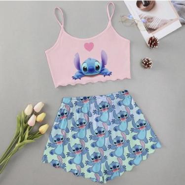 Imagem de Pijama Feminino Adulto Curto Ondinha Baby Doll Blusa e Short Doll - Au