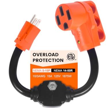 Imagem de Gociean - Adaptador protetor de surto RV de 50 a 110 volts com disjuntor, 50 Amp a 15 Amp/20 Amp, NEMA 5-15P para NEMA 14-50R adaptador de alimentação com indicador