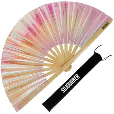 Imagem de SoJourner Bags Ventilador Holográfico Rosa Rave – Grande Ventilador Dobrável para Homens e Mulheres – Acessórios Rave para EDM, Line Dancing, Cosplay, Concertos e Mais
