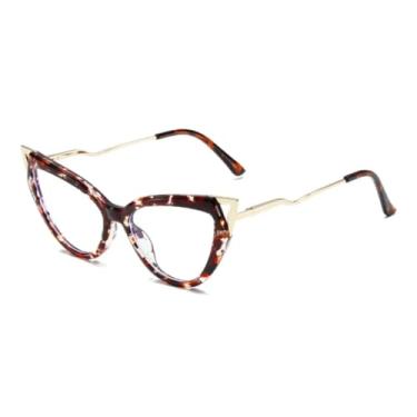 Imagem de Óculos de sol femininos estilo olho de gato, armação transparente antiluz azul, leopardo (padrão chá)