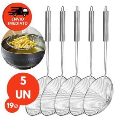 Imagem de Kit Escumadeira Aramada Para Fritura Diâmetro 19Cm Colher Redonda Pene